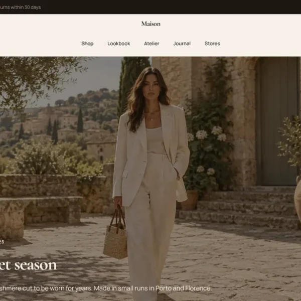 Maison fashion store demo with a campaign hero and new arrivals