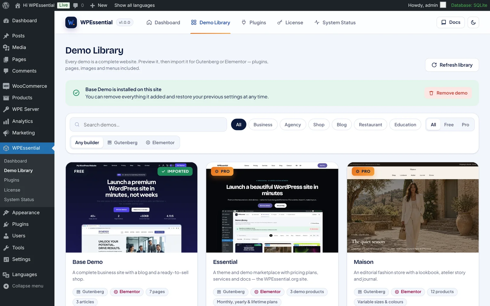 The WPEssential Demo Library